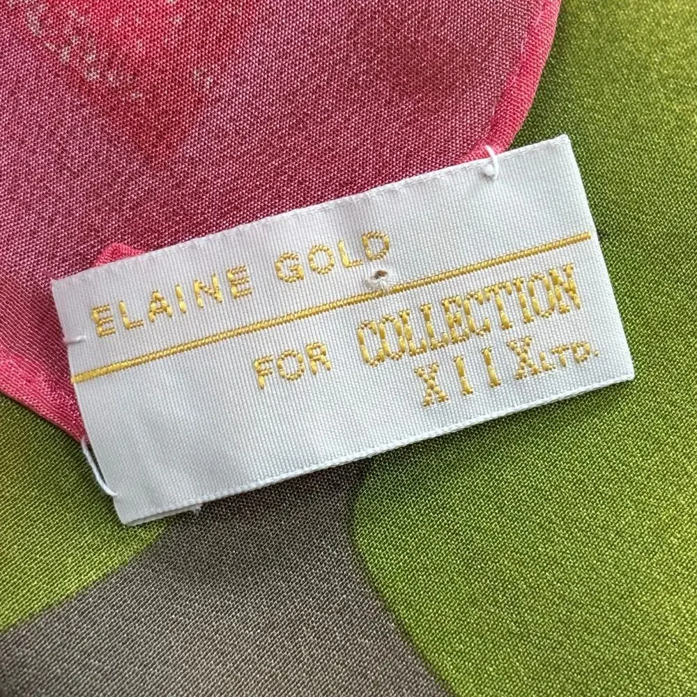 Colorful silk scarf by Elaine Gold vintage 80s large square peachy flower power
